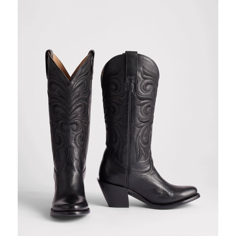 Lucchese Laurelie Black Cowhide Leather Boots M5064 Embroidered Pointed Toe 7.5B